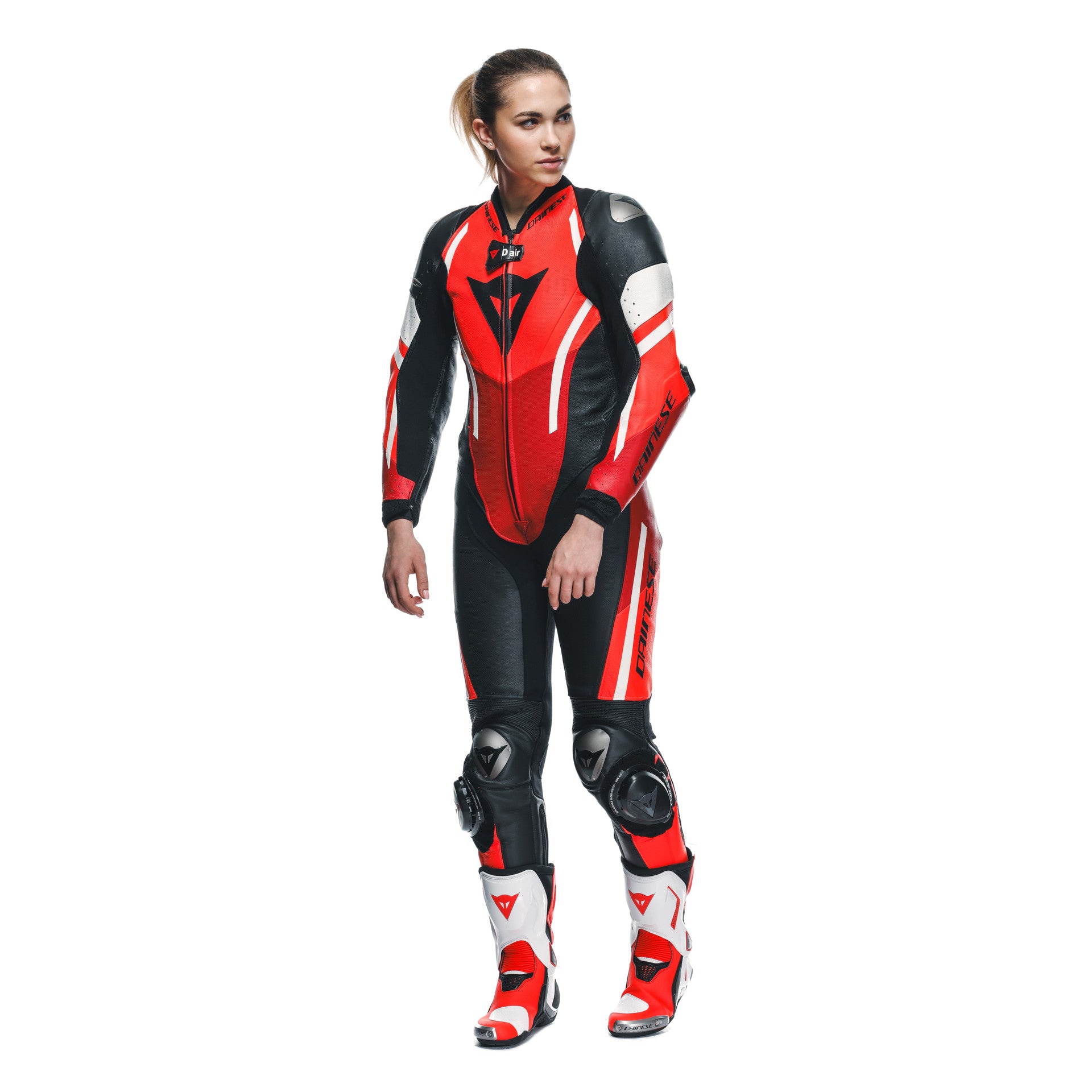 Dainese Misano 3 Lady D-AIR® combinaison en cuir à une pièce – combinaison de course à airbag perforé | Femmes | Rouge 