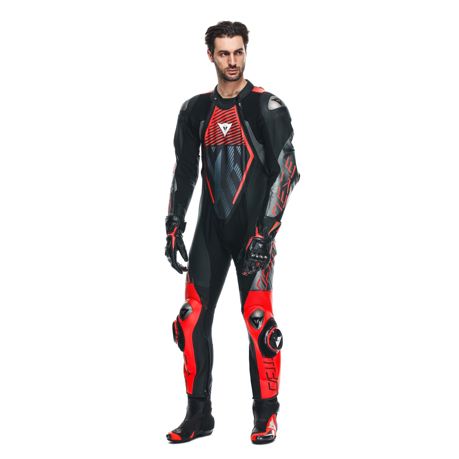Dainese Audax D-ZIP combinaison en cuir une pièce – Combinaison de course perforée | Hommes | Noir/Rouge 