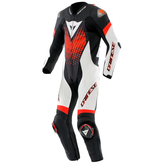 Dainese Laguna Seca 6 Combinaison en cuir intégrale – Combinaison de course perforée | Hommes | Blanc/Rouge 