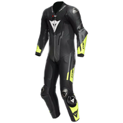 Combinaison en cuir Dainese Misano 3 D-AIR® – Combinaison de course avec airbag perforé | Hommes | Noir/Jaune fluo 