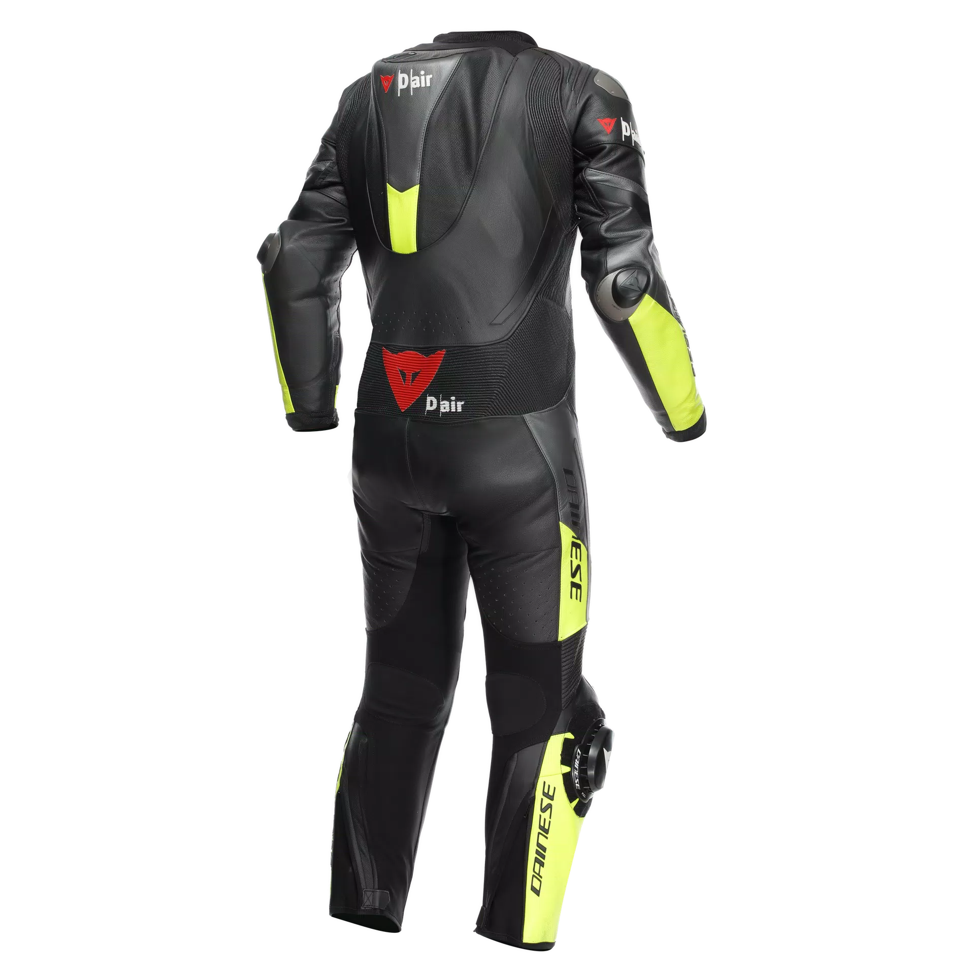 Combinaison en cuir Dainese Misano 3 D-AIR® – Combinaison de course avec airbag perforé | Hommes | Noir/Jaune fluo 