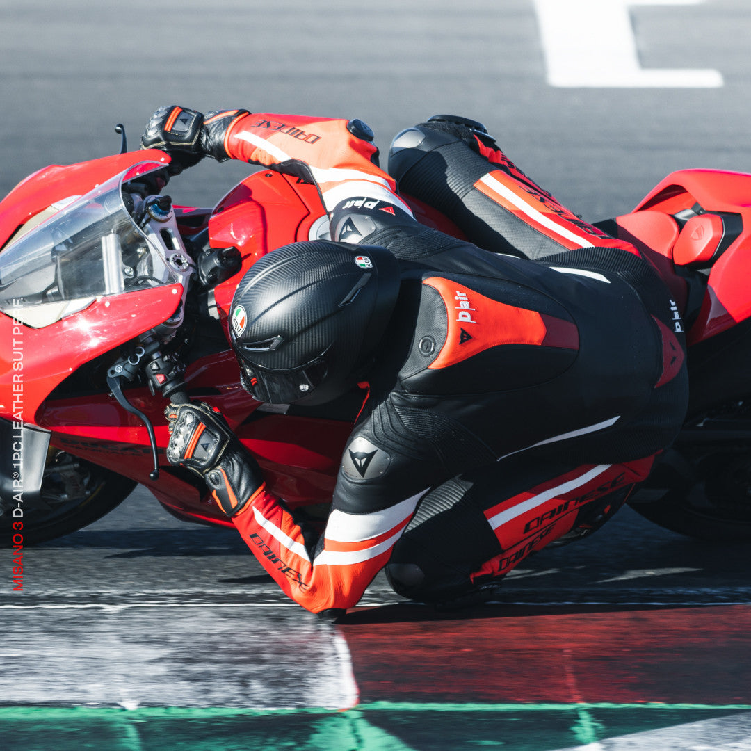 Dainese Misano 3 D-AIR® Combinaison en cuir à une pièce – Combinaison de course avec airbag perforé | Hommes | Rouge 