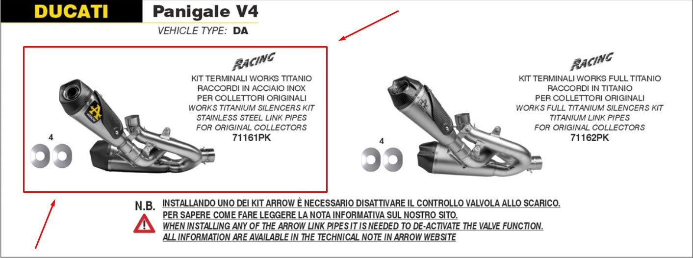 Système d'échappement Arrow semi-complet en acier inoxydable pour Ducati Panigale V4/S/R (18-24) 71161PK 