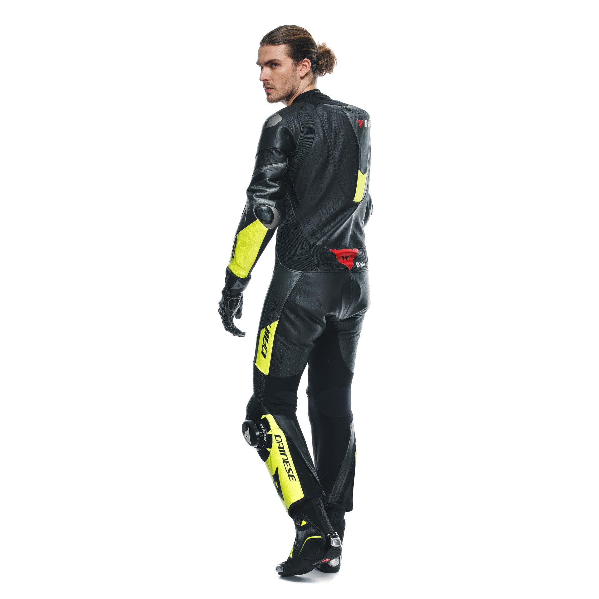 Combinaison en cuir Dainese Misano 3 D-AIR® – Combinaison de course avec airbag perforé | Hommes | Noir/Jaune fluo 