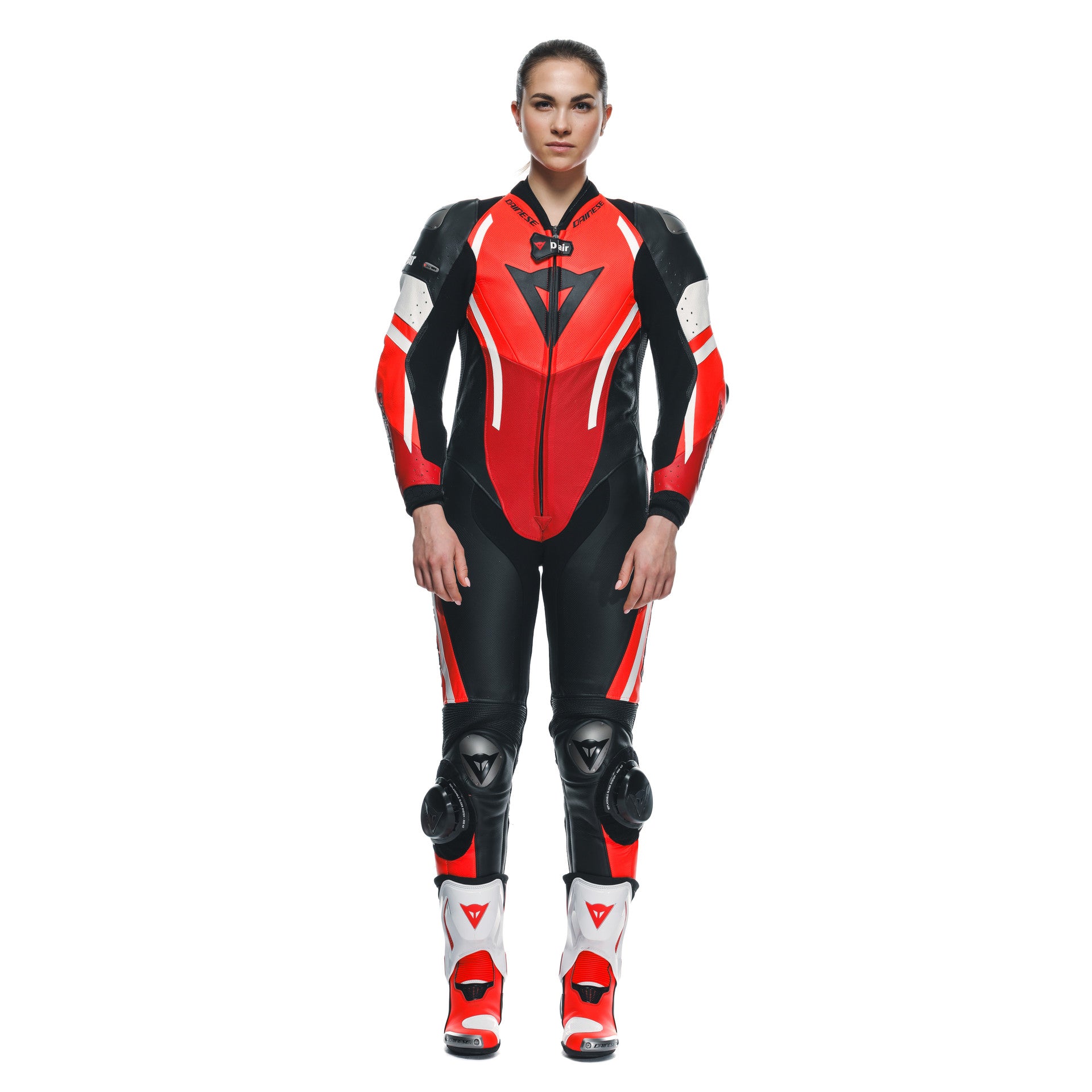Dainese Misano 3 Lady D-AIR® combinaison en cuir à une pièce – combinaison de course à airbag perforé | Femmes | Rouge 