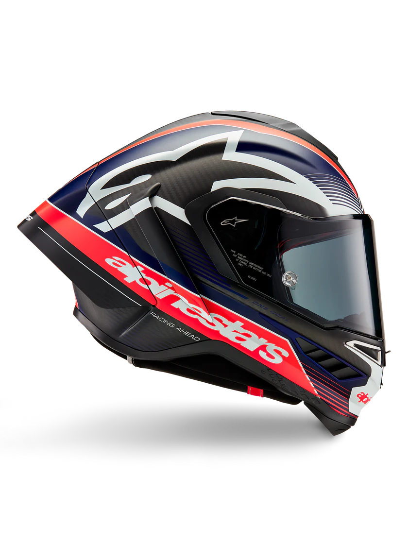 Casque Alpinestars Supertech R10 Team Carbon Carb Rouge Fluo Bleu Foncé Mat 8200224-1383 