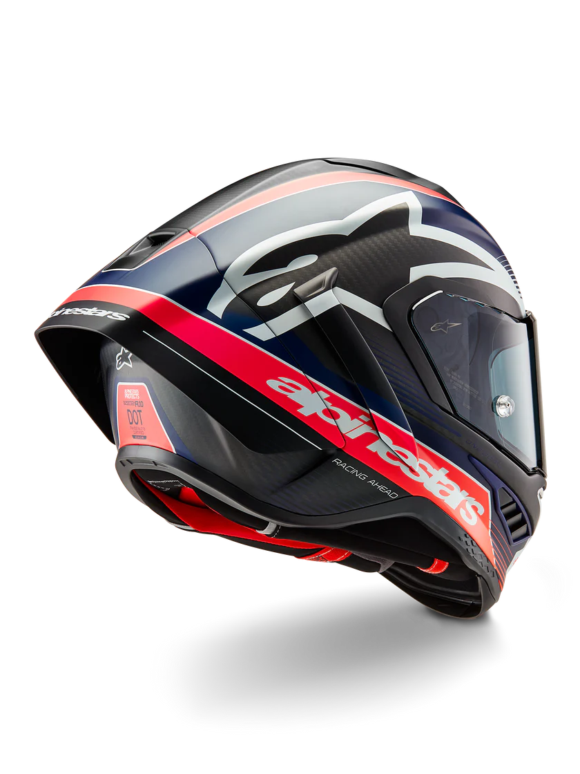 Casque Alpinestars Supertech R10 Team Carbon Carb Rouge Fluo Bleu Foncé Mat 8200224-1383 