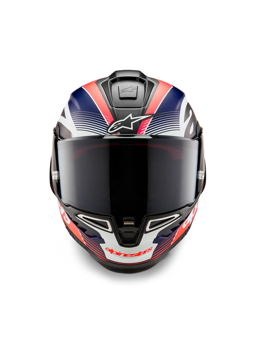 Casque Alpinestars Supertech R10 Team Carbon Carb Rouge Fluo Bleu Foncé Mat 8200224-1383 