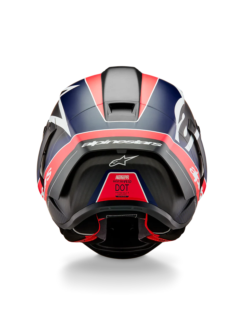 Casque Alpinestars Supertech R10 Team Carbon Carb Rouge Fluo Bleu Foncé Mat 8200224-1383 