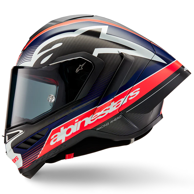 Casque Alpinestars Supertech R10 Team Carbon Carb Rouge Fluo Bleu Foncé Mat 8200224-1383 