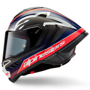 Casque Alpinestars Supertech R10 Team Carbon Carb Rouge Fluo Bleu Foncé Mat 8200224-1383 