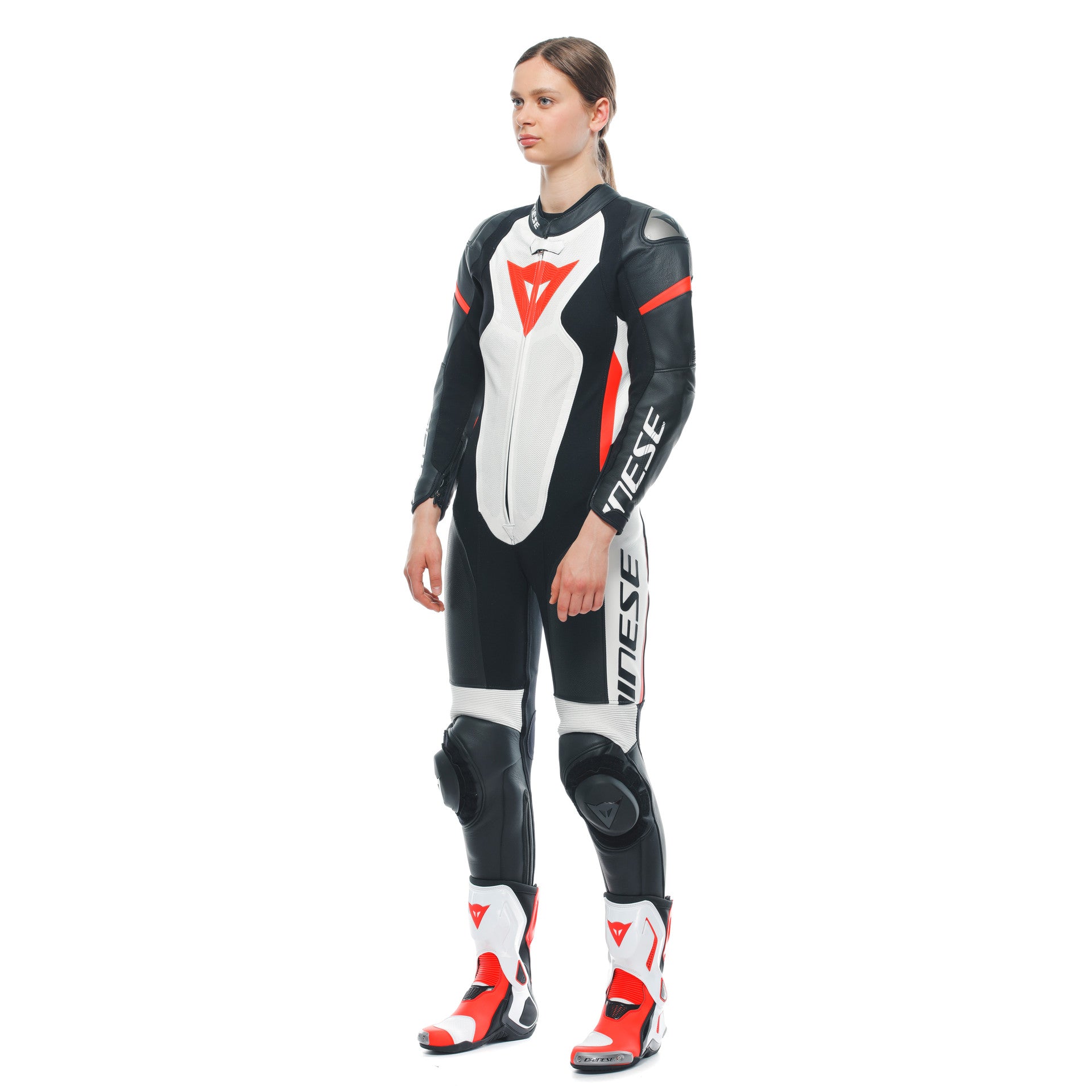 Dainese Grobnik Lady combinaison en cuir intégrale – combinaison de course perforée | Femmes | Blanc/Rouge 