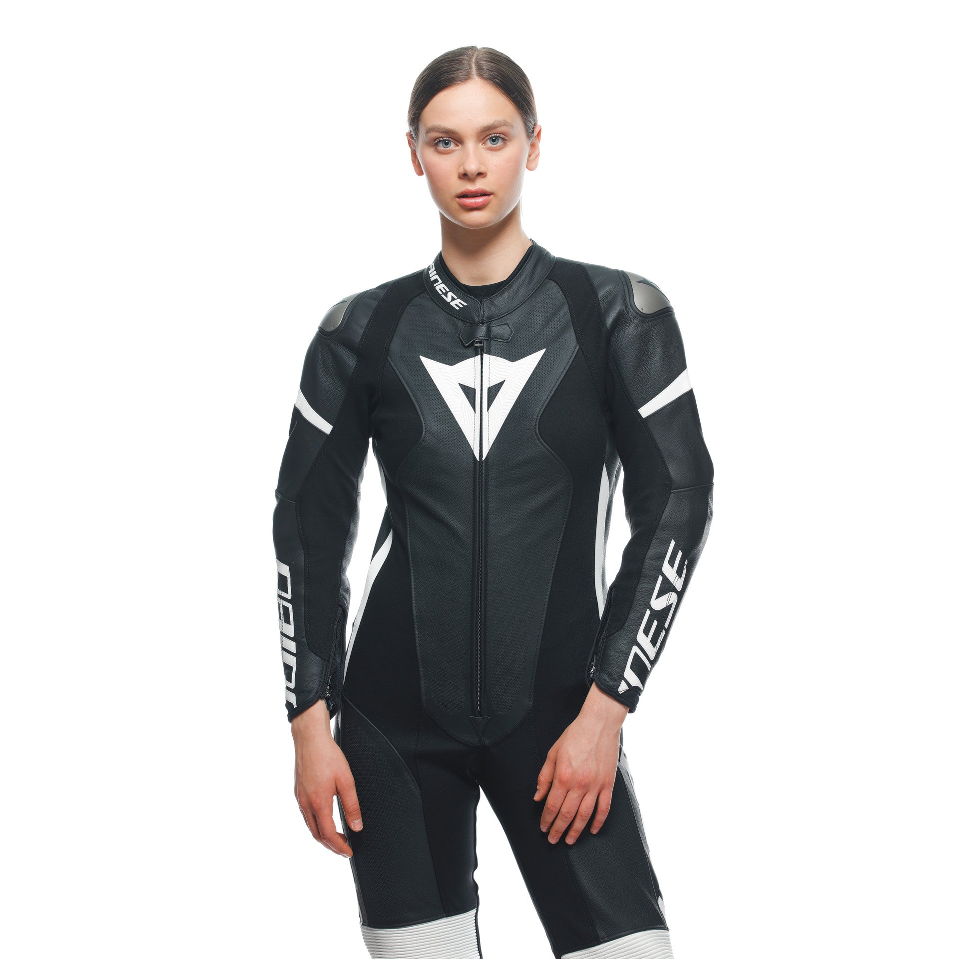 Dainese Grobnik Lady combinaison en cuir une pièce – Combinaison de course perforée | Femmes | Noir/Blanc 
