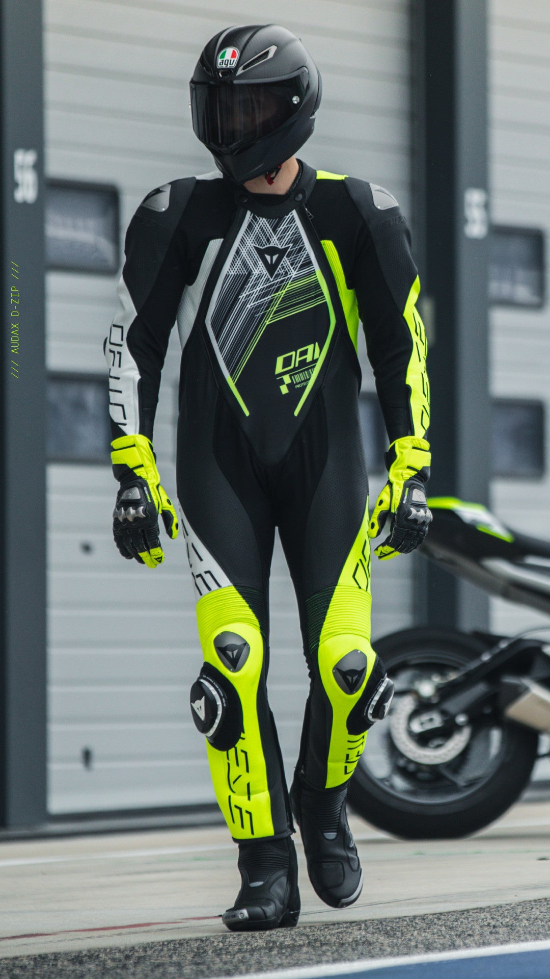 Dainese Audax D-ZIP combinaison en cuir une pièce – combinaison de course perforée | hommes | noir/jaune néon 