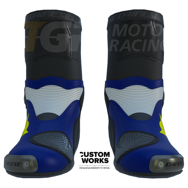 Bottes moto de course et route Dainese Axial 2 Air | Homme | Bleu Yamaha / Blanc / Jaune fluo | Custom Works 