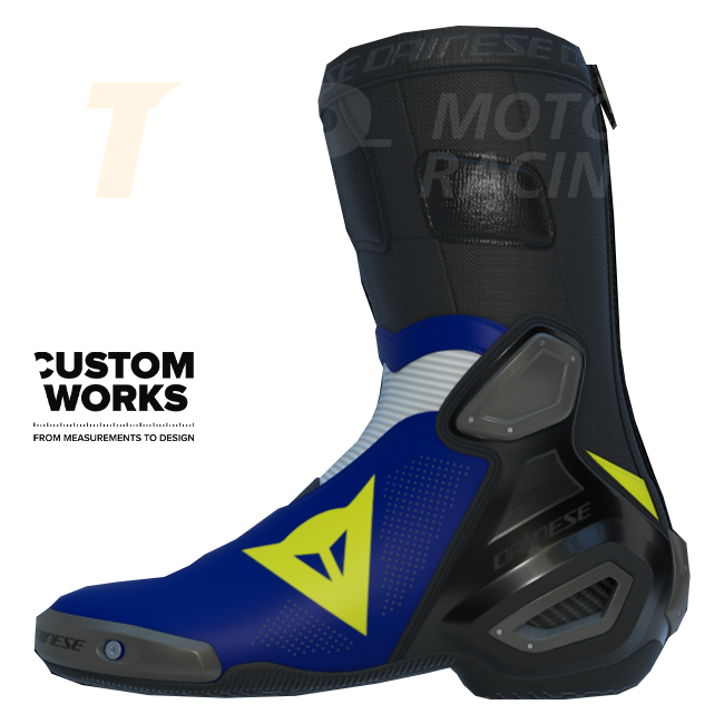 Bottes moto de course et route Dainese Axial 2 Air | Homme | Bleu Yamaha / Blanc / Jaune fluo | Custom Works 