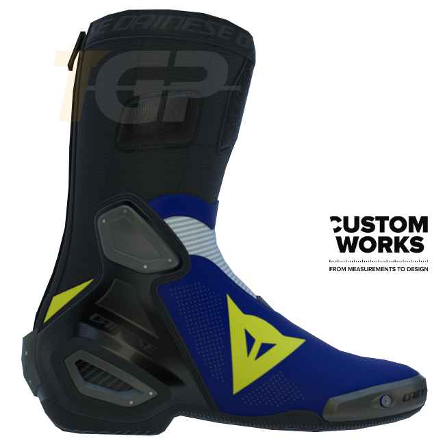 Bottes moto de course et route Dainese Axial 2 Air | Homme | Bleu Yamaha / Blanc / Jaune fluo | Custom Works 