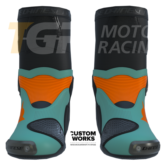Dainese Axial 2 Air bottes de moto Racing et route | Homme | Orange Fluo / Bleu mer sarde | Custom Works 