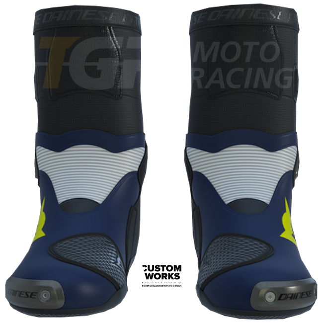 Bottes moto de course et route Dainese Axial 2 | Homme | Bleu Yamaha / Blanc / Jaune fluo | Custom Works 