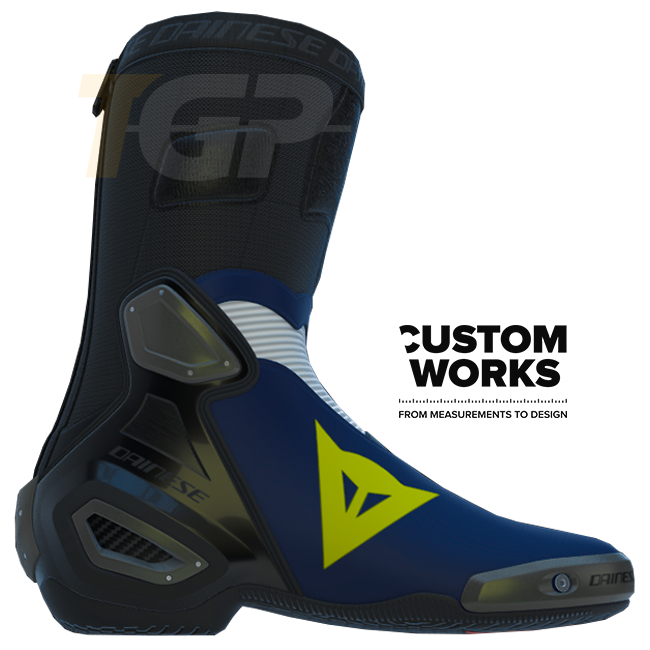Bottes moto de course et route Dainese Axial 2 Air | Homme | Bleu Yamaha / Blanc / Jaune fluo | Custom Works 