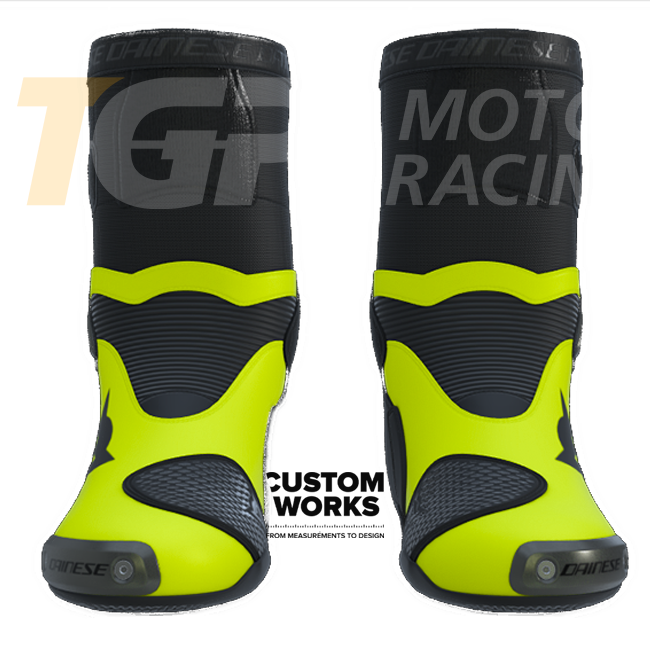 Bottes de moto de course et route Dainese Axial 2 | Homme | Noir / Fluo jaune | Custom Works 