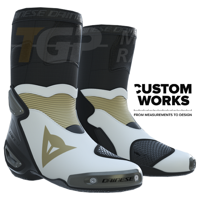 Bottes moto de course et route Dainese Axial 2 | Homme | Perle blanc / Magnésium | Custom Works 