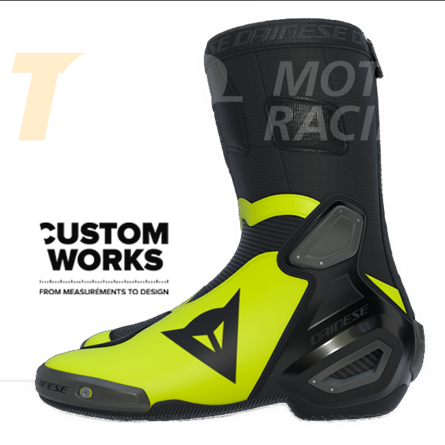 Bottes de moto de course et route Dainese Axial 2 | Homme | Noir / Fluo jaune | Custom Works 