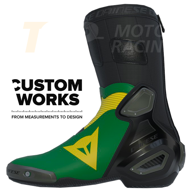 Bottes moto de course et route Dainese Axial 2 Air | Homme | Vert forêt / Jaune | Custom Works 