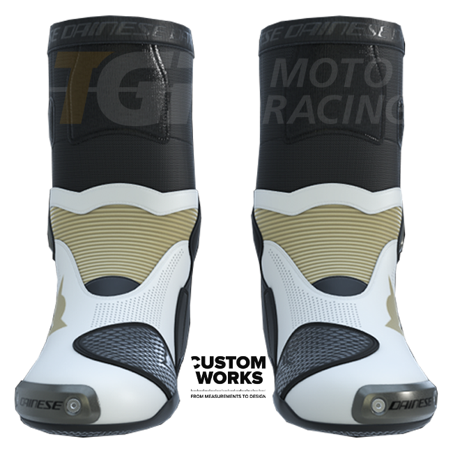 Bottes moto de course et route Dainese Axial 2 Air | Homme | Perle blanc / Magnésium | Custom Works 