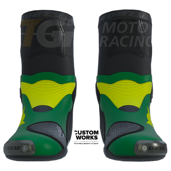 Bottes moto de course et route Dainese Axial 2 Air | Homme | Vert forêt / Jaune | Custom Works 