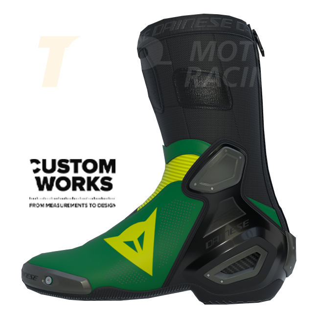 Bottes moto de course et route Dainese Axial 2 Air | Homme | Vert forêt / Jaune | Custom Works 