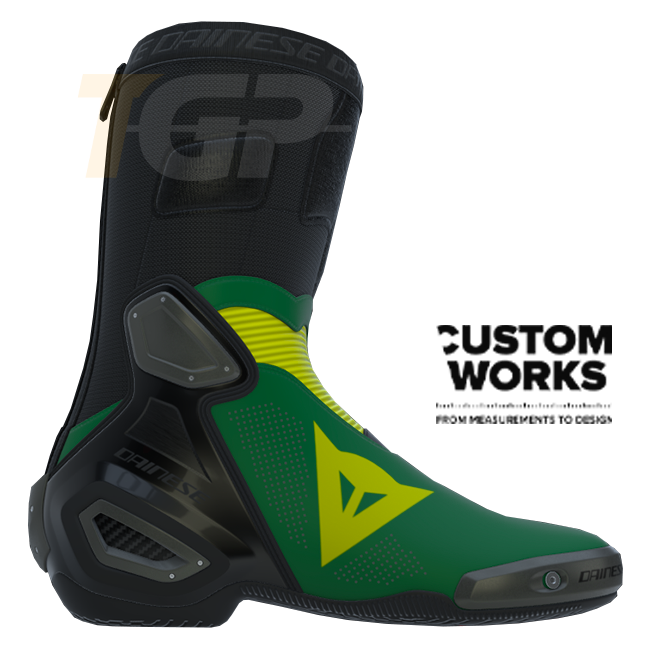 Bottes moto de course et route Dainese Axial 2 Air | Homme | Vert forêt / Jaune | Custom Works 