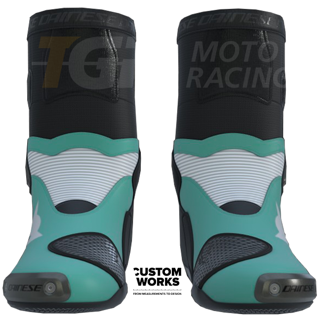 Bottes moto de course et route Dainese Axial 2 | Homme | Bleu Sardinia Sea / Blanc | Custom Works 