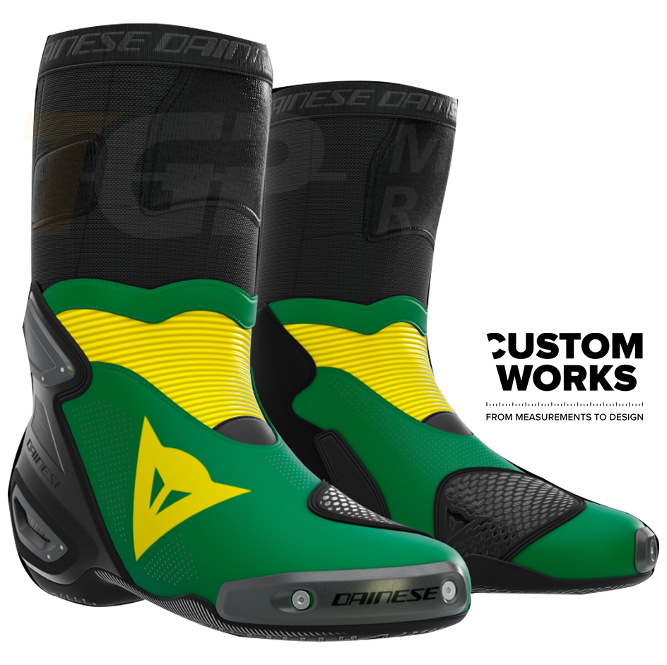 Bottes moto de course et route Dainese Axial 2 Air | Homme | Vert forêt / Jaune | Custom Works 