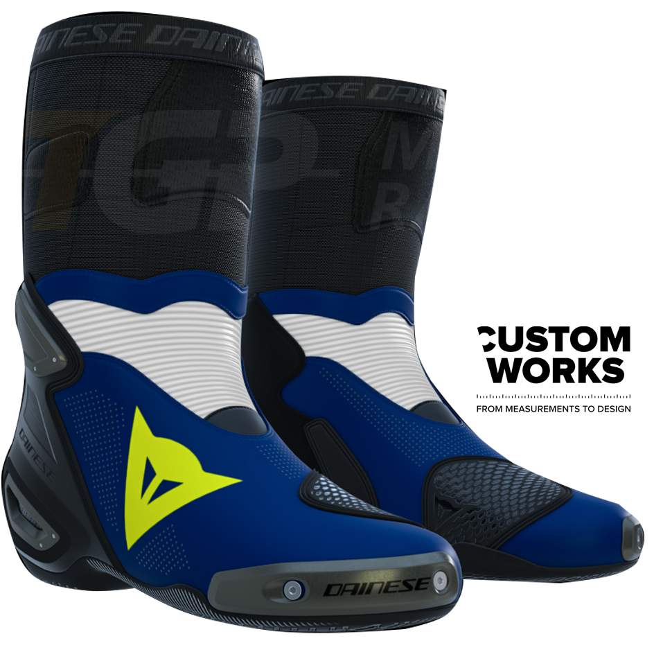 Bottes moto de course et route Dainese Axial 2 Air | Homme | Bleu Yamaha / Blanc / Jaune fluo | Custom Works 