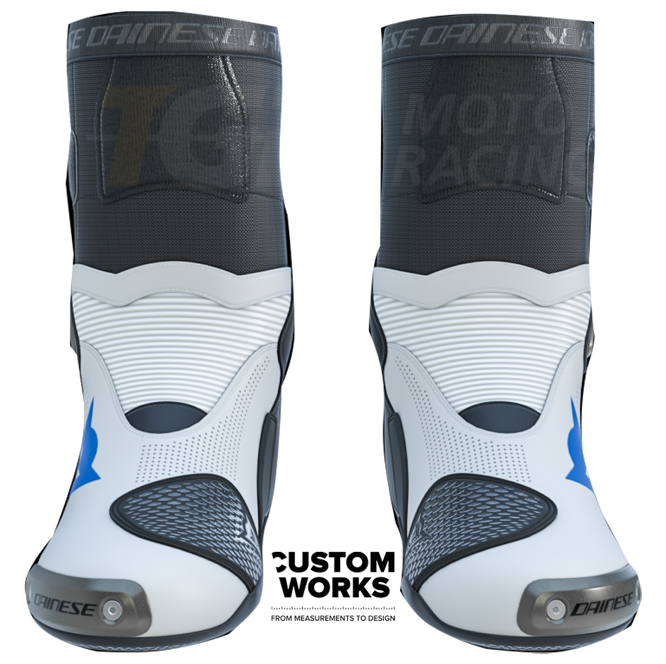 Bottes moto de course et route Dainese Axial 2 Air | Homme | Blanc / Bleu ciel | Custom Works 