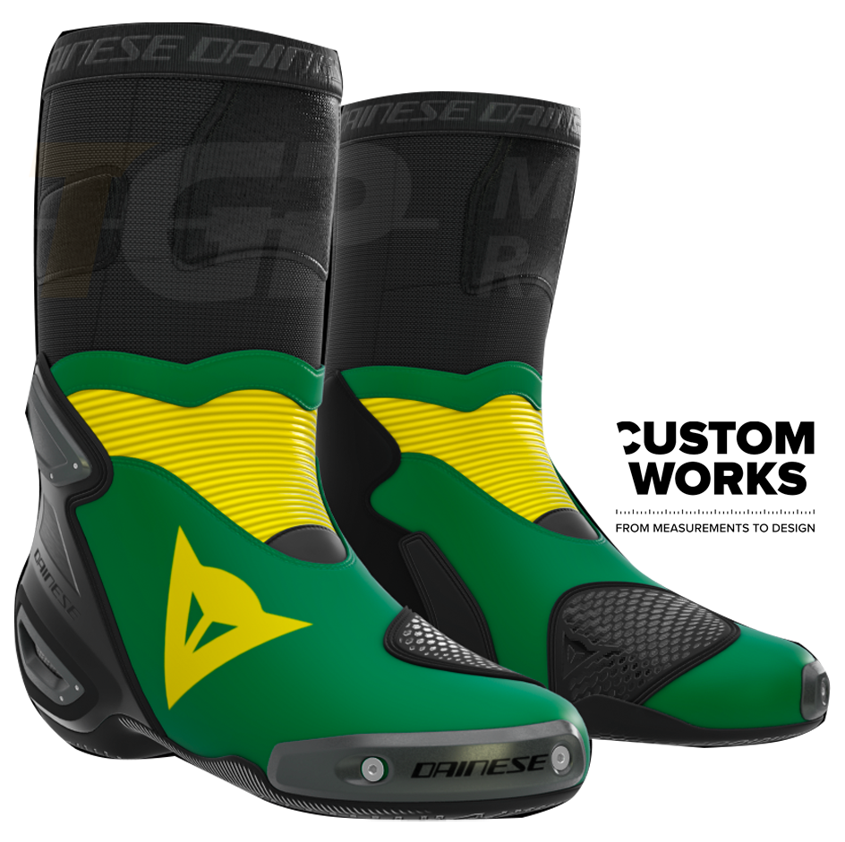 Bottes moto de course et route Dainese Axial 2 | Hommes | Vert forêt / Jaune | Custom Works 