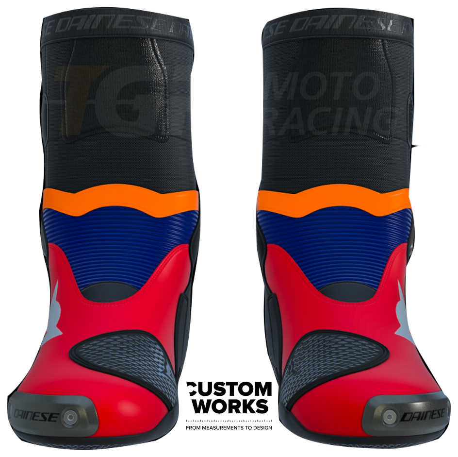 Dainese Axial 2 Bottes moto Racing et route Luca Marini Replica 2026 | Homme | Lava Rouge / Bleu Électrique / Orange Fluo / Blanc | Custom Works 