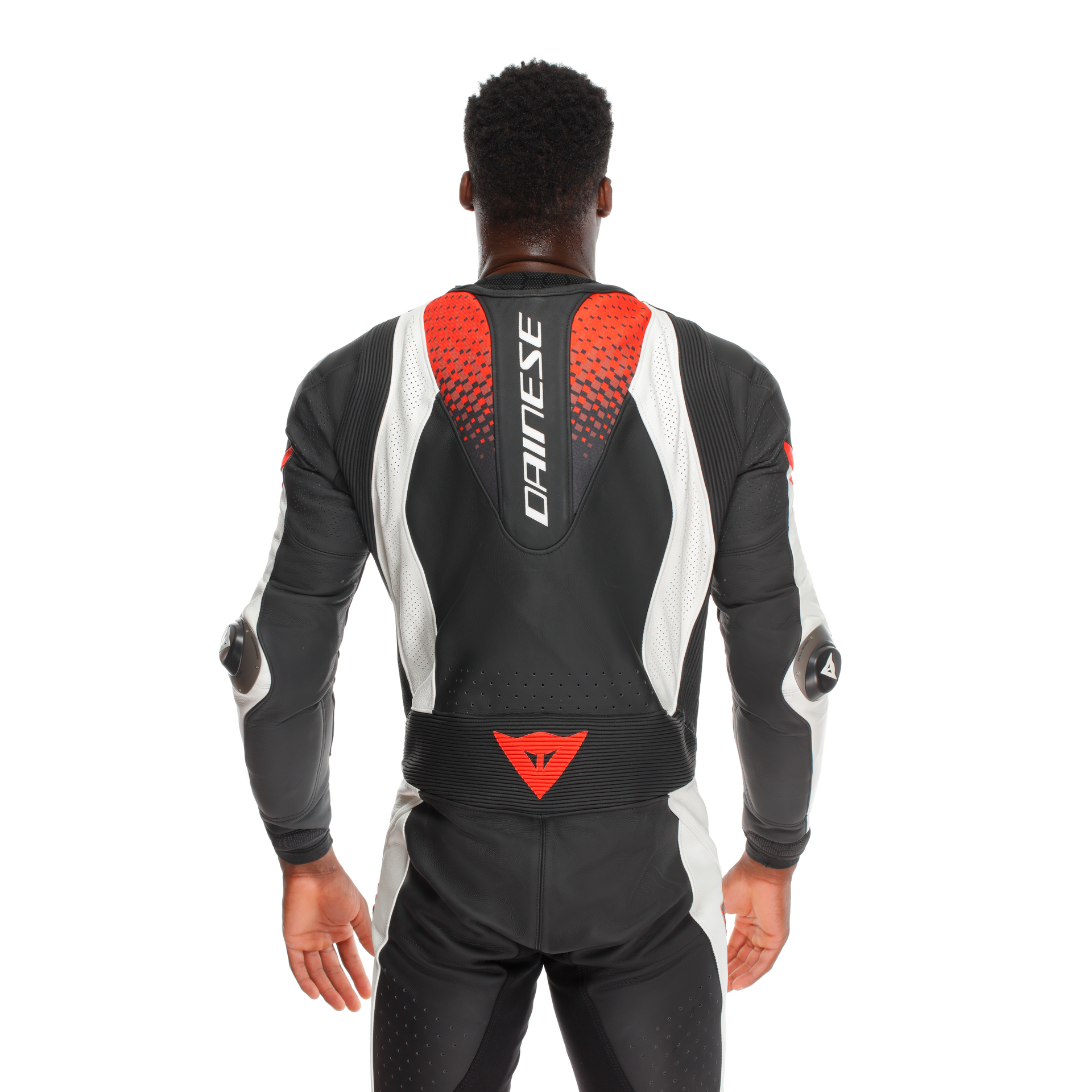 Dainese Laguna Seca 6 Combinaison en cuir intégrale – Combinaison de course perforée | Hommes | Blanc/Rouge 