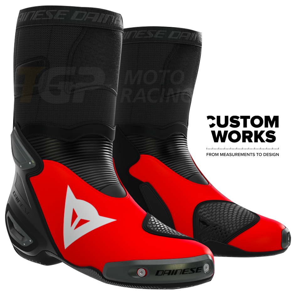 Dainese Axial 2 chaussures moto Racing et route Marco Bezzecchi Replica 2026 | Homme | Fluo Rouge / Noir | Custom Works 
