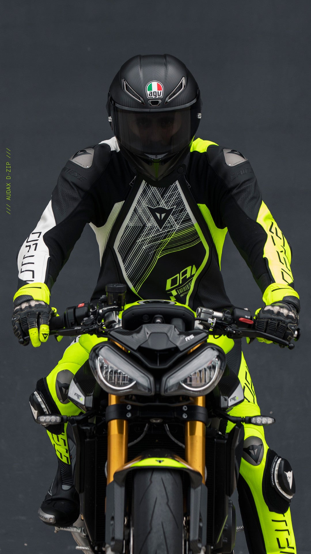 Dainese Audax D-ZIP combinaison en cuir une pièce – combinaison de course perforée | hommes | noir/jaune néon 