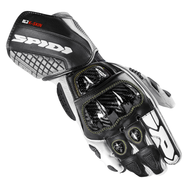 Gants de moto en cuir Spidi Carbo Kangaroo Racing | Hommes | Noir-Blanc | A216011 