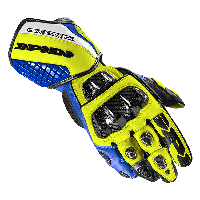 Gants de moto en cuir Spidi Carbo Track Evo Racing | Hommes | Bleu/Jaune | A203477 