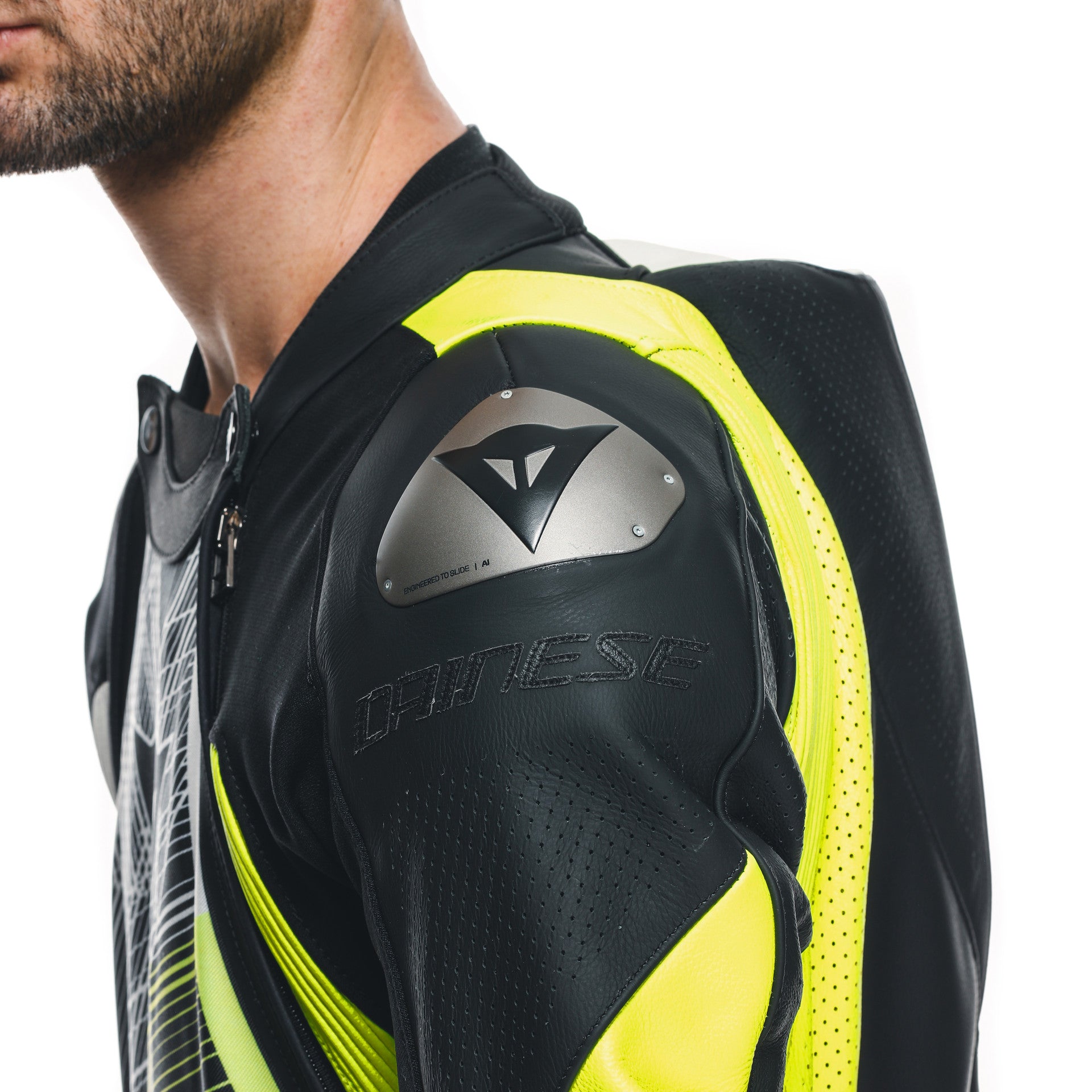 Dainese Audax D-ZIP combinaison en cuir une pièce – combinaison de course perforée | hommes | noir/jaune néon 