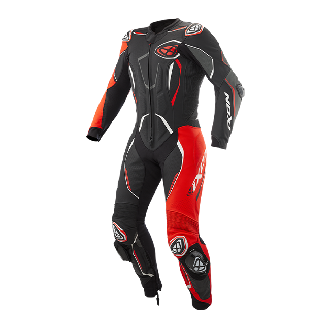 IXON Demonio Combinaison une pièce Combinaison en cuir – Combinaison de course perforée | Homme | Rouge/Noir/Blanc 