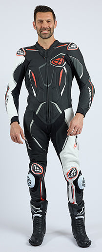 IXON Demonio Combinaison Combinaison en cuir – Combinaison de course perforée | Homme | Noir/Blanc/Rouge 
