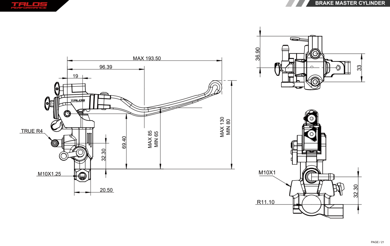 Talos CNC XS Radial Racing Maître-cylindre de frein 16x18-20 | XS.16 