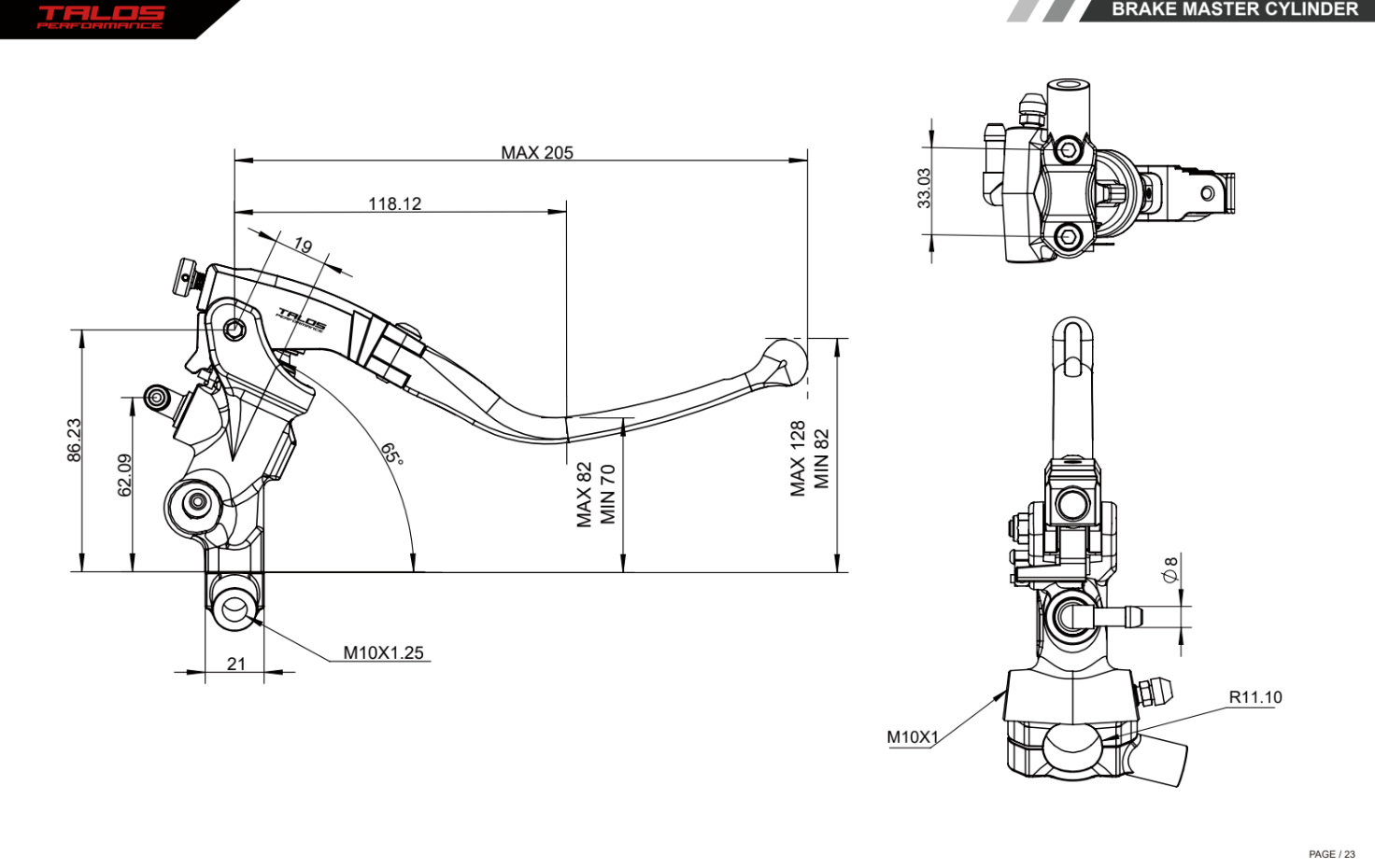 Talos CNC ST Radial Racing Maître-cylindre de frein 16mm| ST.16 