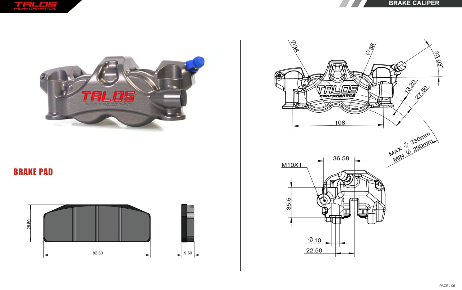 Talos X80 SBK Racing Monobloc P4 34/38 108mm étrier de frein avant droit | X80.108.HD.R 