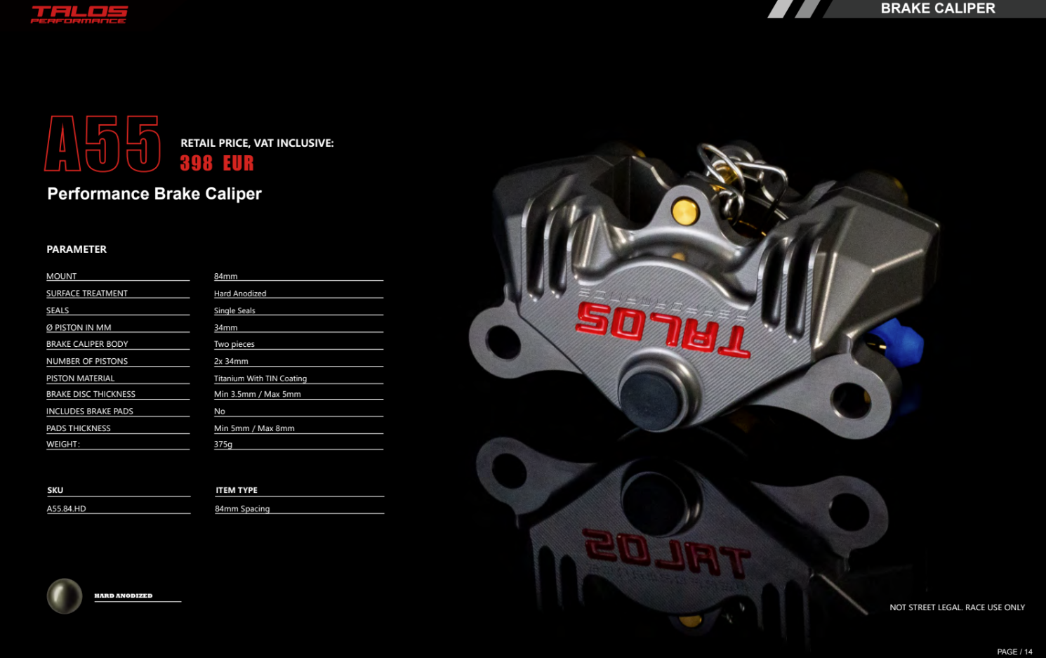 Talos P2 34 CNC Racing 84mm étrier de frein arrière | A55.84.HD 